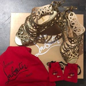 Christian Louboutin Zigouwi 100 Gold Calf Leather Sandal